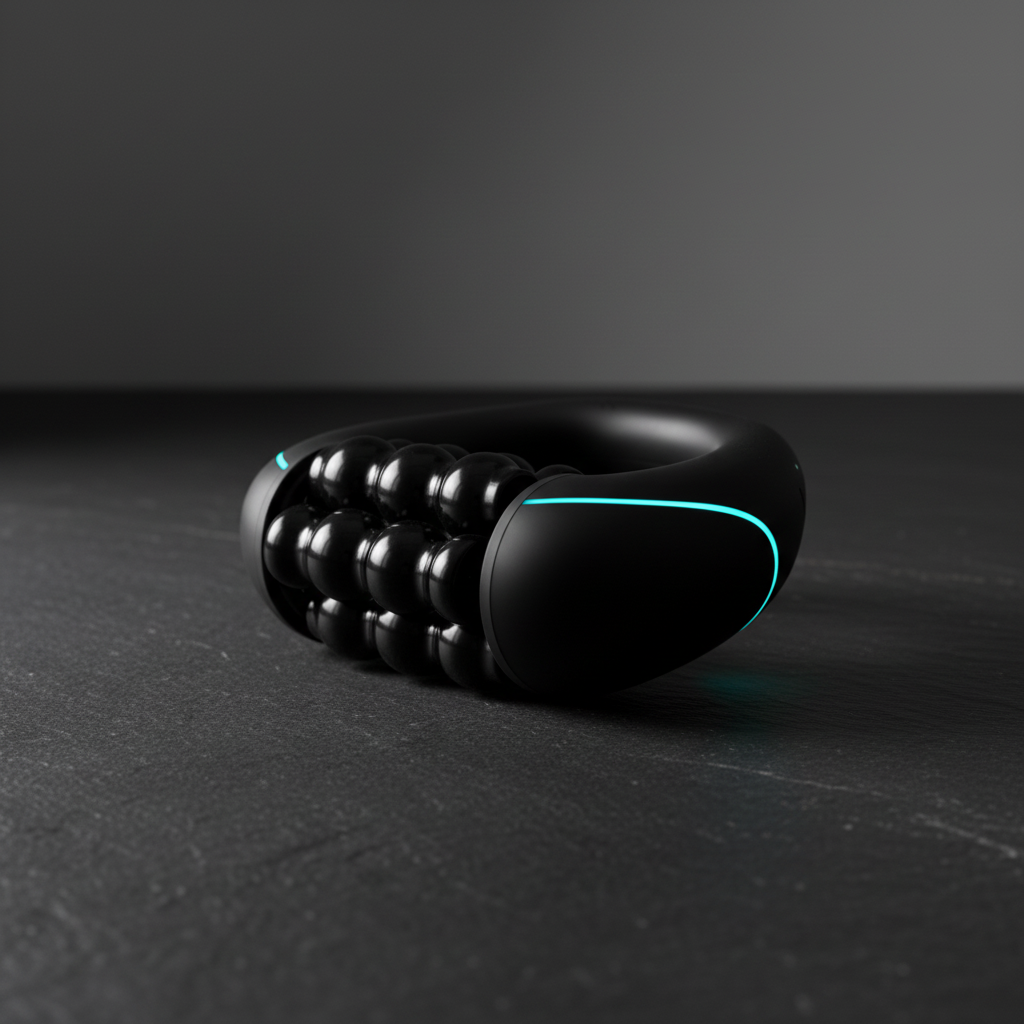 BodyGlide Pro rolling massager on dark slate surface with dramatic side lighting