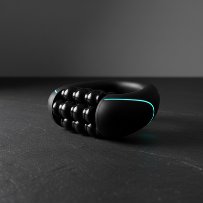 BodyGlide Pro rolling massager on dark slate surface with dramatic side lighting